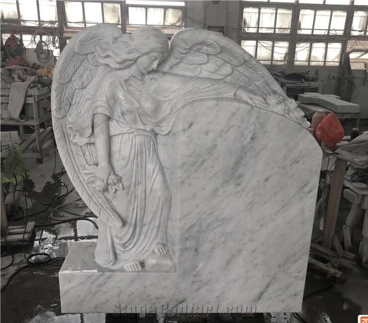 Carrara White Marble Angel Headstone Sculpture