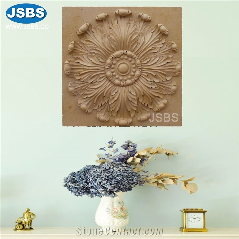 Stone Carved Marble Flower Relief