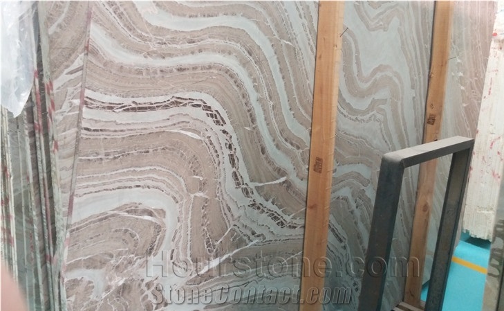 China Brown Galaxy Wood Marble Slab Cladding
