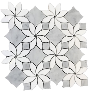 White Marble Mosaic Tile Leaves Shape Wall Tile