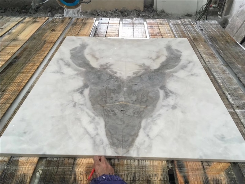 Chinese Ink Painting White Marble Slabs & Tiles