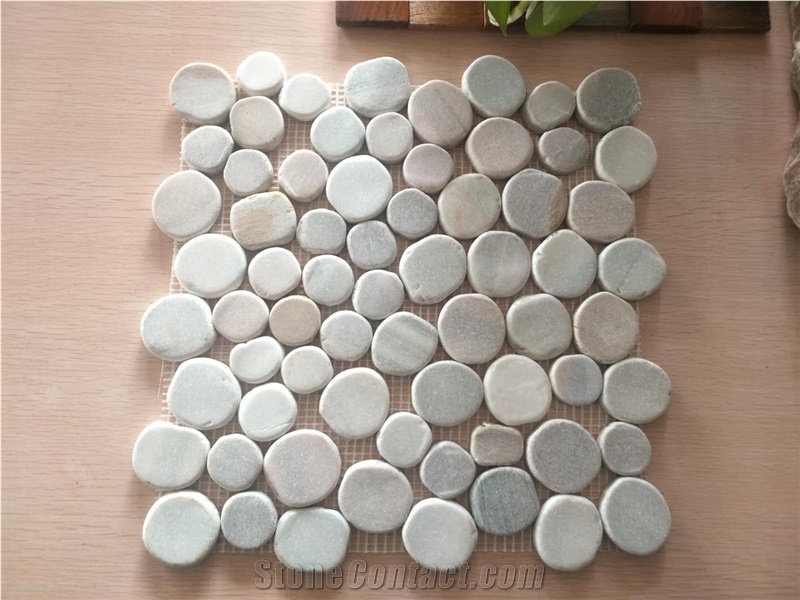 Beige Tumbled Chipped Pebble Style Mosaic Tiles
