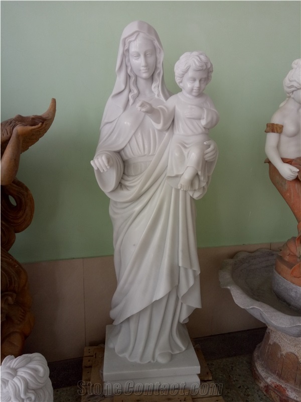 Handcarved Marble Virgin Mary Human Sculpture