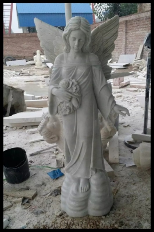 Wholesale White Marble Baby Angel Wings Statue