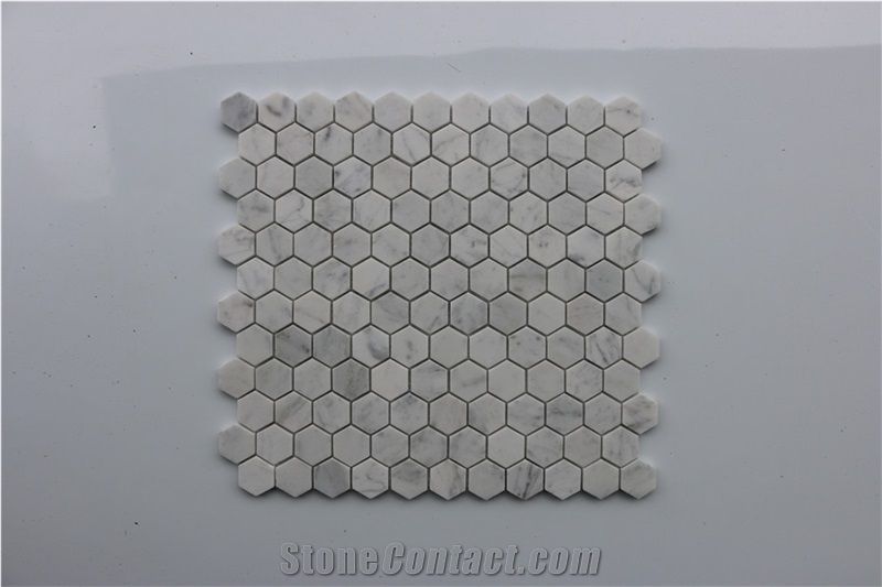 Italy Carrara White Hexagon Marble Mosaics