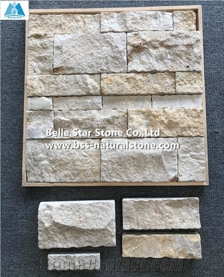 Beige Travertine Split Face Antique Wall Stone Bricks