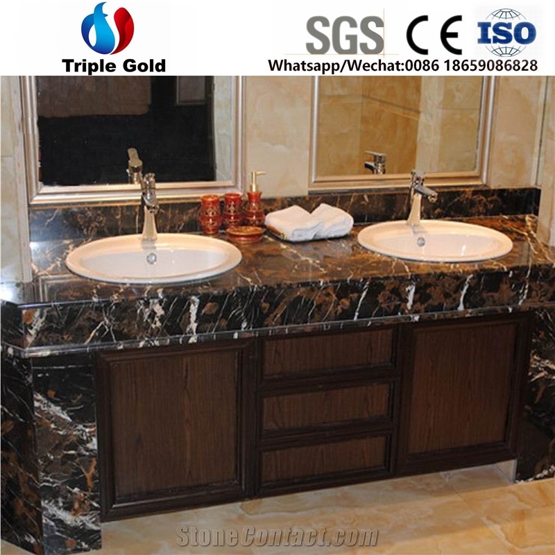 Gold Black Prefabricated Marble Countertops Tops