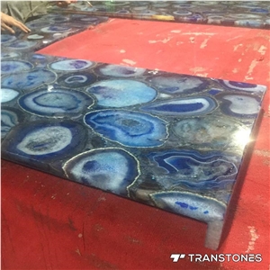 Blue Polished Agate Stone for Cafe Table Top