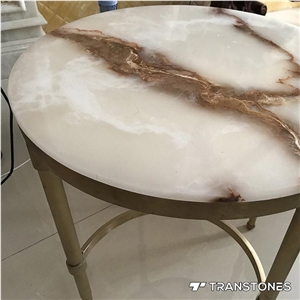 Chinese Style Round Chair White Alabaster Stone