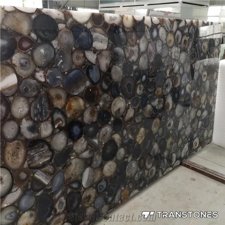 Polished Black Agate Stone Translucent for Counter Top