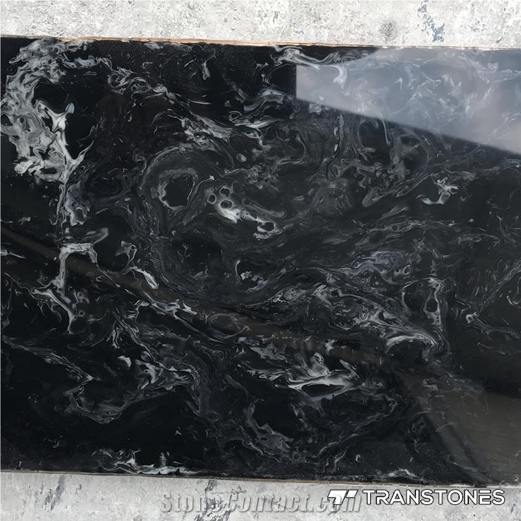 Polished Dark Black Artificial Marble Stone
