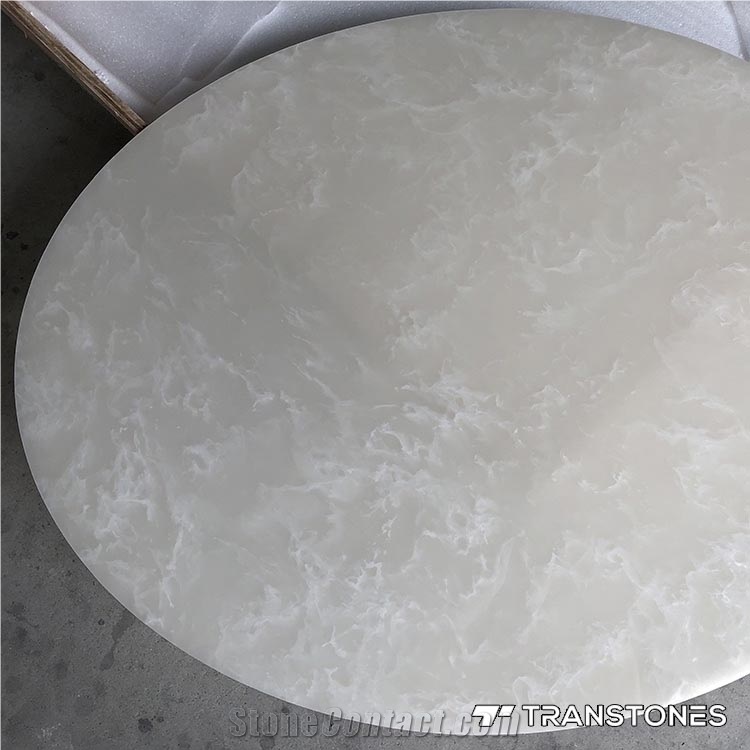 White Polished Translucent Table Design Faux Alabaster
