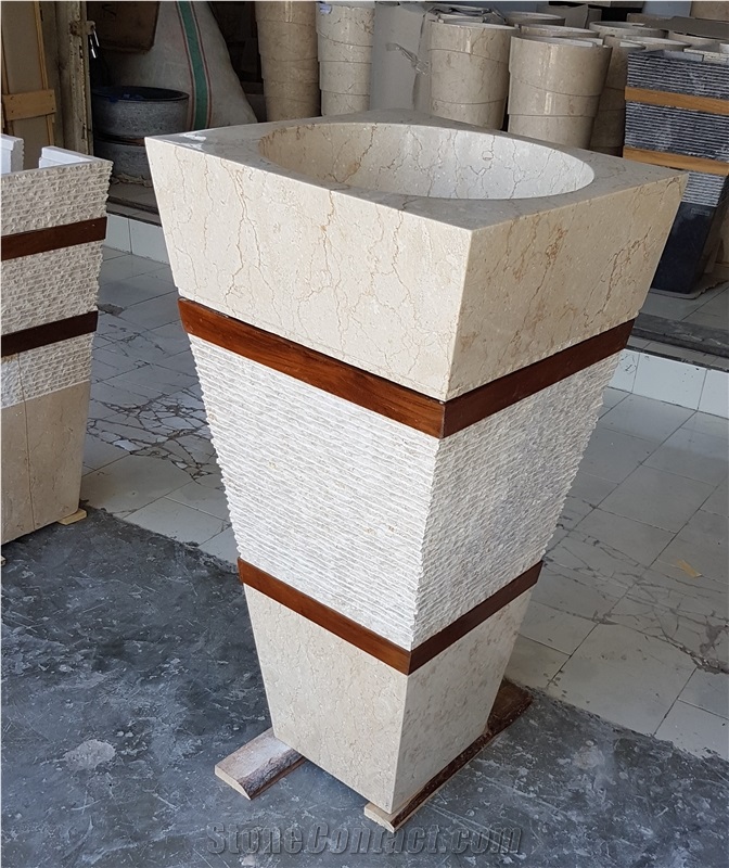 Wood Jz Java Beige Marble Pedestal Wash Basins