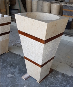 Wood Jz Java Beige Marble Pedestal Wash Basins
