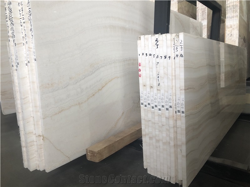 Natural Stone Straight Wood White Onxy Slab & Tile