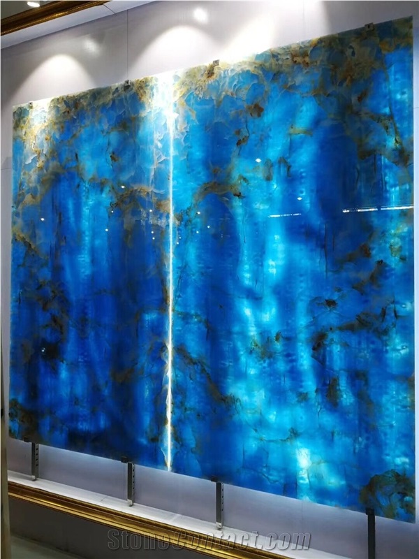 Backlit Blue Onyx Slabs for Hotel Decoration