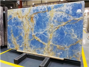 Bookmatched Backlit Blue Onyx Slabs for Wall Tiles