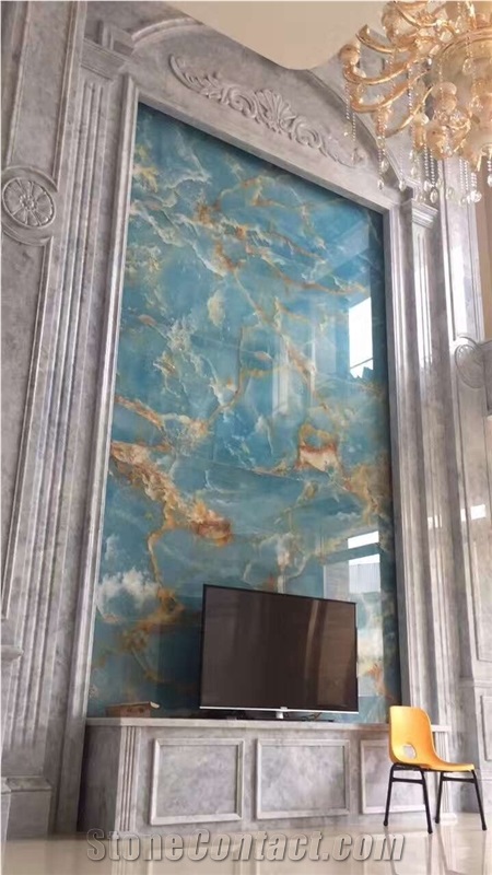 Nice Bookmatched Blue Onyx Slabs for Wall Panels