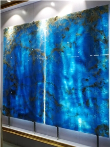 Nice Bookmatched Blue Onyx Slabs for Wall Panels