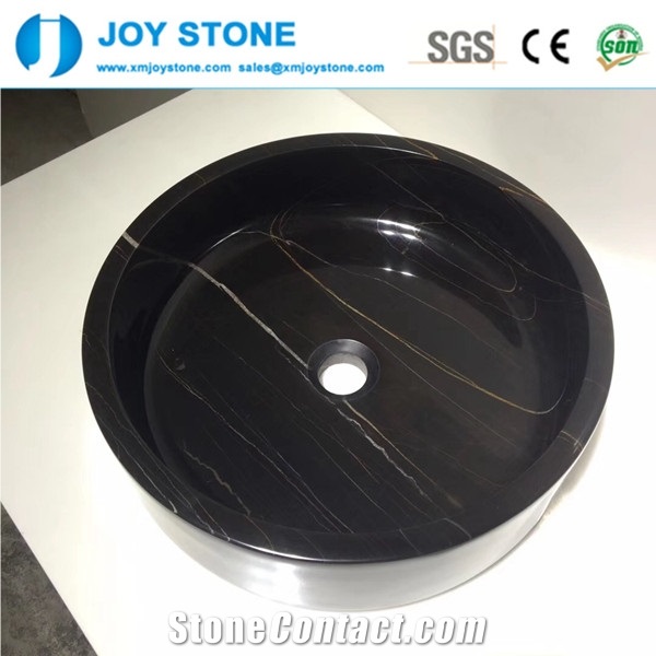 Polished China Nero Marquina Marble Round Basin