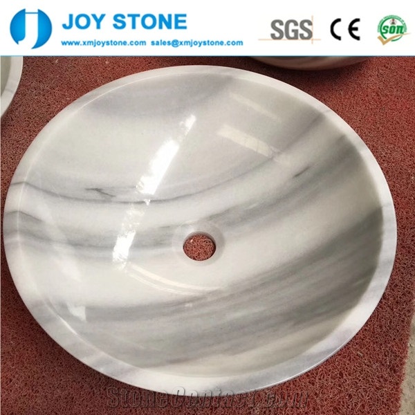 Polished White Wooden Marble Bathroom Wash Bowls