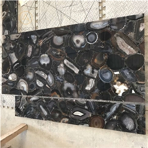 Backlit Gemstone Tiles Black Agate Wall Panels