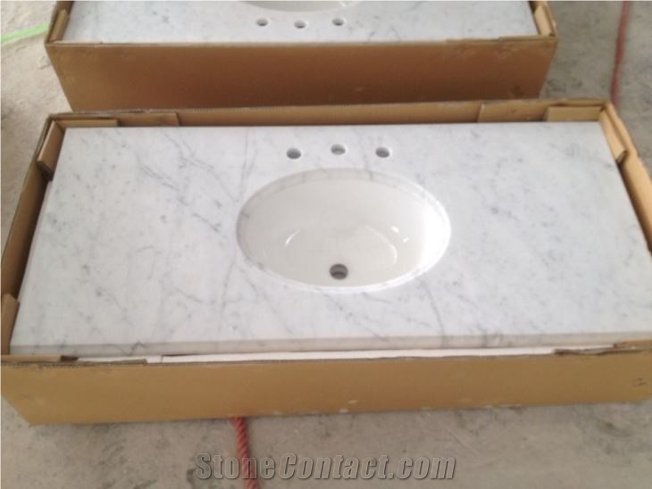 Bianco Carrara White Prefab Bathroom Vanity Tops