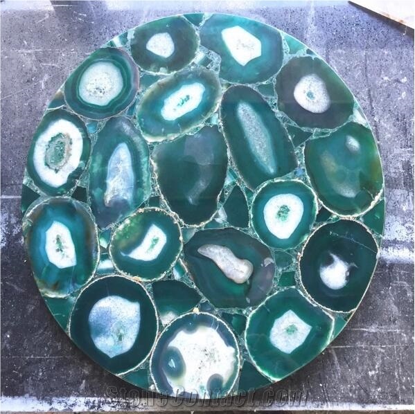 Green Agate Slabs Semi-Precious Stone Table Tops