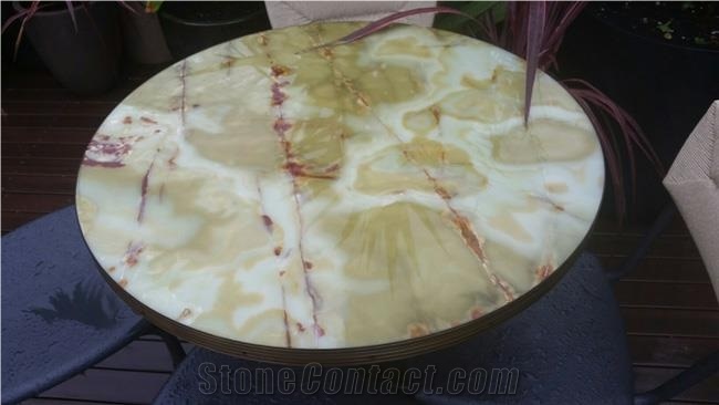 Green Onyx with Honeycomb Backed Round Tabletops
