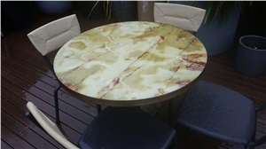 Green Onyx with Honeycomb Backed Round Tabletops
