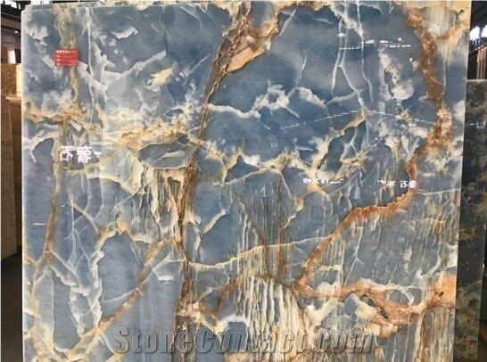 Natural Blue Backlit Onyx Wall Covering Tile