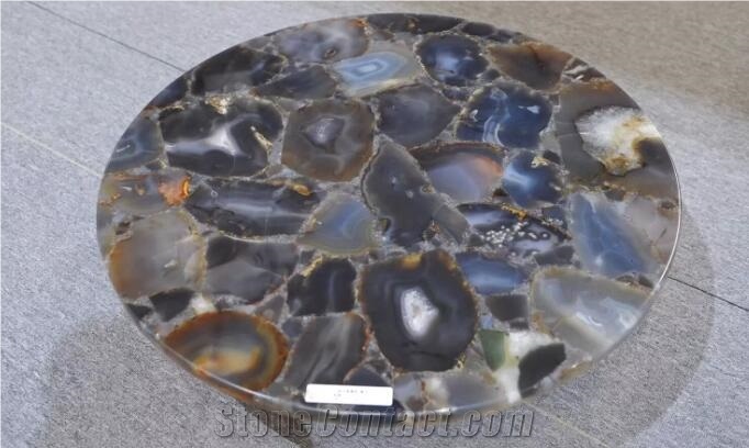 Natural Grey Agate Round Coffee Table Tops
