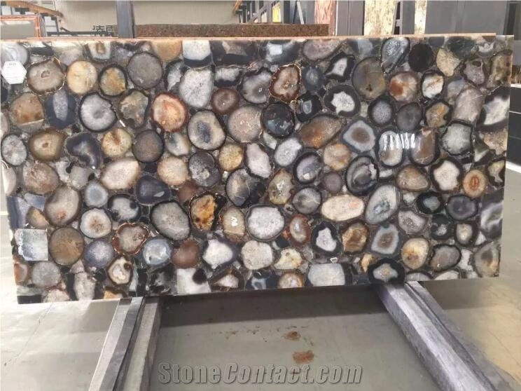 Natural Grey Agate Round Coffee Table Tops