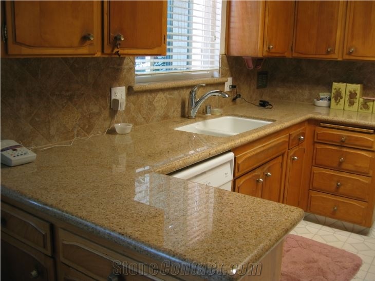 Prefab Sunset Gold Granite Kitchen Counter Tops