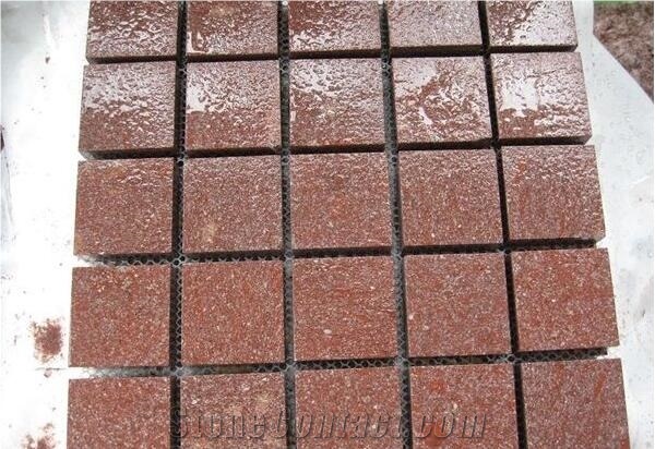 Red Porphyry Shouning Red Cube Stone Pavers Cut