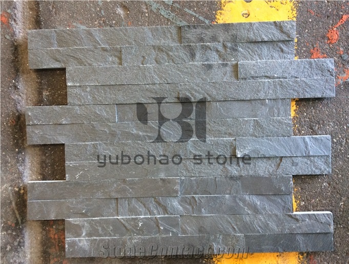 P018 Black Culture Slate, Brick Stacked Stone Tile