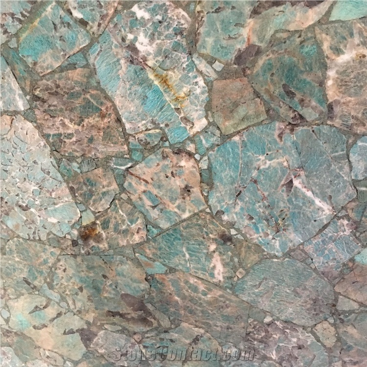 Amazonite Gemstone Composite Semiprecious Stone Slabs