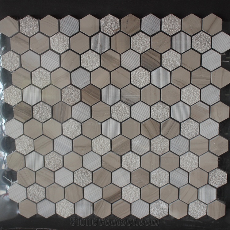 Athens Wood Grain Marble Hexagon Mosaic Tile