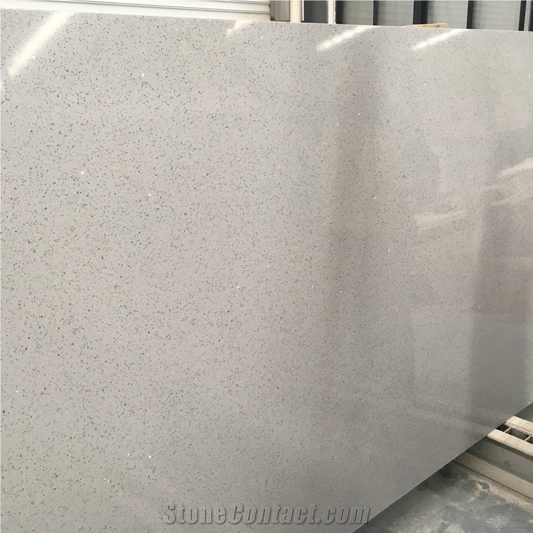 Crystal Light Grey Mirror Fleck Quartz Stone Slabs