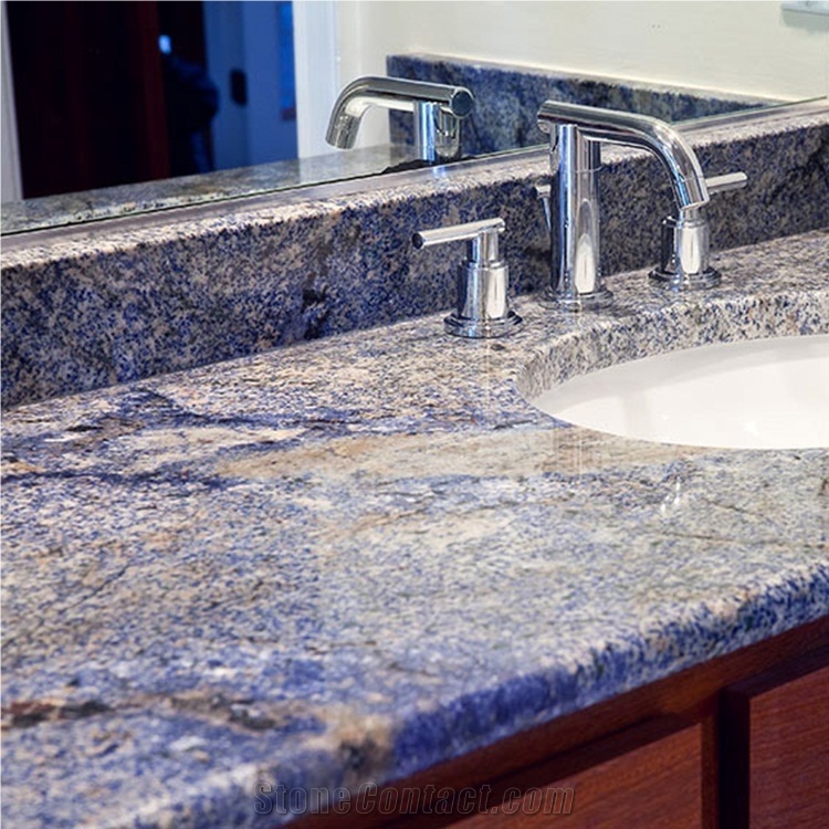 Custom Azul Bahia Blue Granite Bathroom Countertop