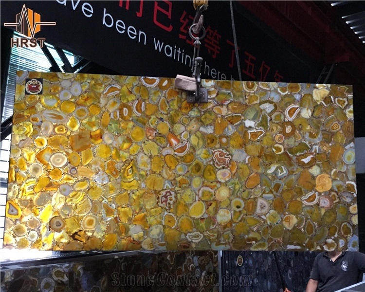 Lighted Onyx Yellow Agate Slab Stone