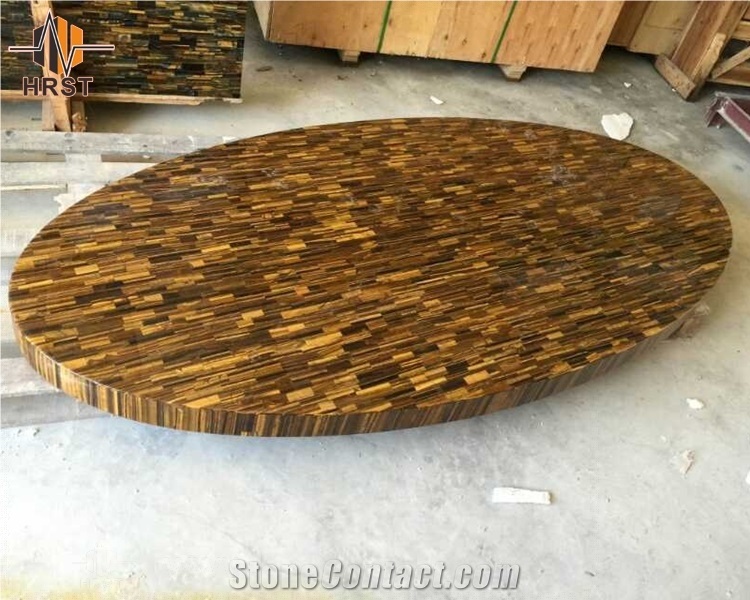 Luxury Natural Stone Round Tiger Eye Table Top