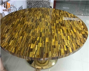 Luxury Natural Stone Round Tiger Eye Table Top
