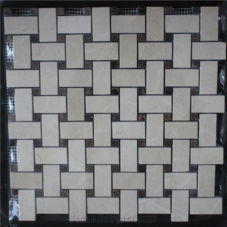 Polished Basketweave Marble Mosaic Tiles