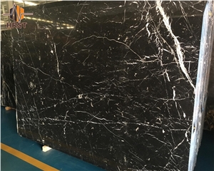 Polished Toros Black Marble Tile with White Veins
