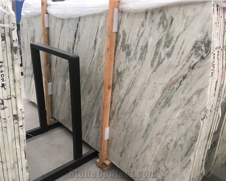 Polished White Jade Green Veins Marble Tiles