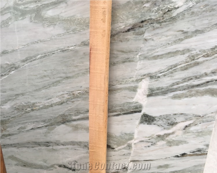 Polished White Jade Green Veins Marble Tiles