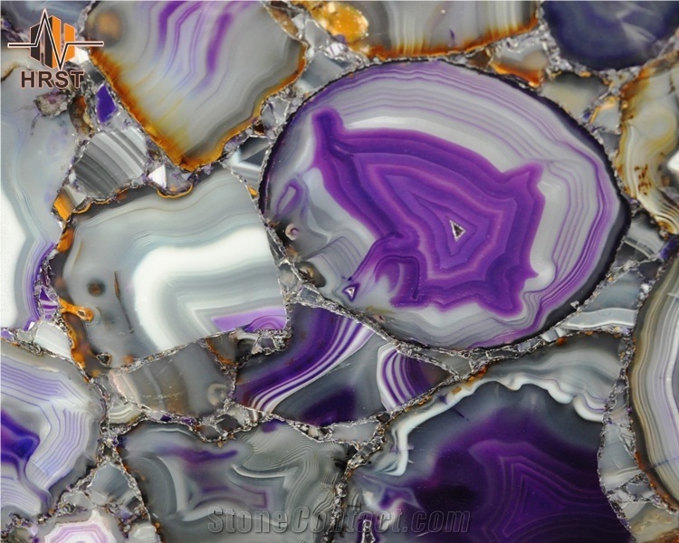 Semi Precious Stone Backlit Onyx Purple Agate Slab