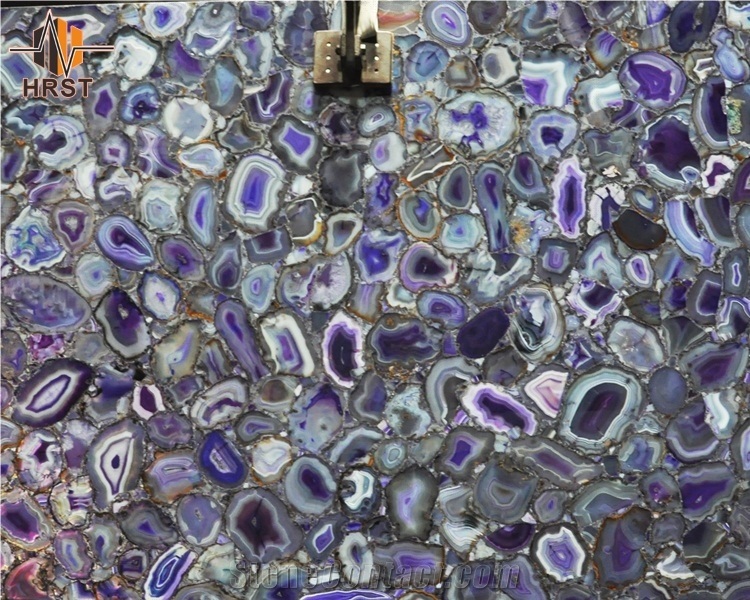 Semi Precious Stone Backlit Onyx Purple Agate Slab
