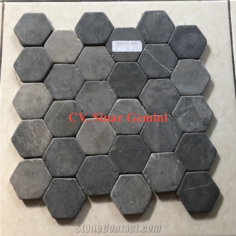 Hexagon Grey Marble Interlock Mosaic Stone